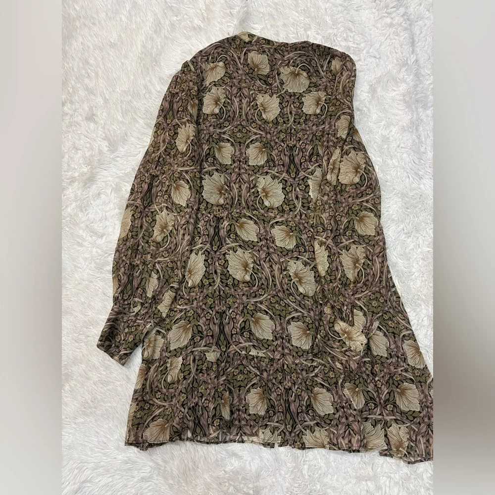 Anthropologie Paige Long-Sleeve V-Neck Dress Silk Brown Pattern - Picture 5 of 6